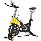 HOMCOM Fahrradtrainer, höhenverstellbares Fitnessfahrrad, Rollentrainer mit Riemenantrieb, Heimtrainer mit LCD-Display, ABS, Stahl, 45,5 x 100 x 101-113 cm, Schwarz+Gelb