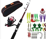 Angelset Für Kinder, 1.5M Kinderangel Starter Set, Teleskopangel, Angel Zubehör Mit Angelschnur, Angelköder Zubehör Tragetasche Angelrolle Für 3-10 Jahren Zum Angeln In Salzwasser Und Süßwasser(Rot)