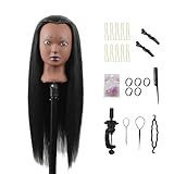 Aofadaning Trainingsköpfe 100% von dem Hochtemperaturfaser Haar 28zoll Trainingskopf für Frisöre with stand DIY Haare Frisuren Set (schwarz)