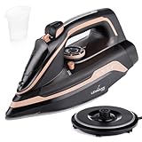 LEHMANN Dampfbügeleisen kabellos mit Ladestation, kabelloses Bügeleisen Dampf mit Temperaturregelung & 5 Bügelprogramme, Keramiksohle, Vertikaldampf, Abschaltautomatik, Schwarz/Roségold