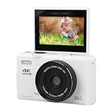 Lazmin112 4K Digitalkamera, 64 Mp, 3 Zoll 180° Schwenkbarer Bildschirm, 18-Facher Digitalzoom, Autofokus, WLAN-Systemkamera, Uhd 4K Videoaufzeichnung, Bildstabilisierung, Blitzlicht (White)