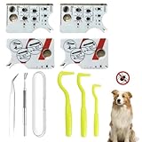 TioRacY 【7-teiliges Set】 Zeckenentferner Für Menschen & Hunde - Zeckenkarte Mit Lupe (2Stk), Zeckenzange Edelstahl, Zeckenhaken - Sanft Zecken Entfernen Ohne Rückstände - Für Katzen, Outdoor