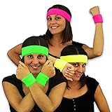 Eventlights Neon 80er Schweißbänder - 3 Farben Set - pink, grün, gelb - Armbänder - Stirnbänder - Leuchten in UV Schwarzlicht