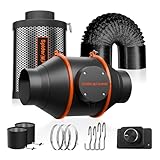 Spider Farmer Rohrventilator 100mm/4 Inch Abluftset mit RJ12 Drehzahlregler, Aktivkohlefilter Abluft Lüftungsset Kohlefilter, 27W Grow Lüfterset, 205 CFM Belüftungssystem für Growzelt, Growbox, Garage