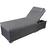 RS Trade Sonnenliege Verona High Silber/Grau - Outdoor Liege mit beständigem Poly-Rattan-Geflecht - verstellbare Rückenlehne – extra hoch & breite Liegefläche - inkl. Kopfteil und 12 cm Auflage