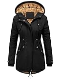 Vancavoo Winterjacke Damen Jacke Winter Warm Winterparka Gefüttert Mantel Parka Lang Wintermantel Elegant Fleecejacke Wasserabweisend Outdoor Kapuzenjacke,Schwarz,L