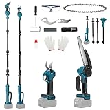 4-in-1 kabellose 8 Zoll Mini Kettensäge und Astschere, kompatibel mit Makita 18V-Akku (ohne Akku), Stangenkettensäge mit 2m Verlängerungsstange, 30mm Elektro Gartenschere mit Ersatzklinge