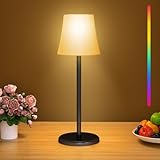 Suright Tischlampe Kabellos, Akku Tischleuchte Stufenlose Dimmbare 3 Farbmodi+RGB, Touch Control LED Tischlampe IP54 Wasserdicht für Restaurant, Schlafzimmer, Party, Camping, Kaffeehaus