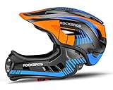 ROCKBROS Kinderhelm Integriert Fahrradhelm Kinder Jugend Fullface Helm mit Abnehmbarem Kinnschutz BMX MTB Downhill Helm S 48-52cm M 54-57cm