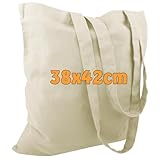 Cottonbagjoe 10 Baumwolltaschen | 38x42 cm | unbedruckt | mit Zwei Langen Henkeln | bemalbar | Öktex 100 Zertifiziert | Jutebeutel | Stofftaschen