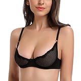 Wingslove Damen Sexy 1/2 Cup Spitze BH Soft Mesh Bügel BH Demi Unlined Durchsichtig Bralette Schwarz 80C