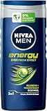 NIVEA MEN Energy Duschgel (250 ml), pH-hautneutrale Pflegedusche mit vitalisierendem Duft und 24h Frische Effekt, Cremedusche mit Minzextrakt für Körper, Gesicht und Haar