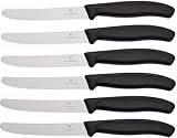 Victorinox Swiss Classic Tomatenmesser, Brotzeitmesser, 6-teilig, Scharfe Klinge, Wellenschliff, 11 cm, Rostfreier Stahl, schwarz