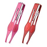 POFET 2 Pack Beauty Tweezers with LED Light, Stainless Steel Hair Removal Tweezers Tweezers with Light for Precise Eyelash and Eyebrow Hair Removal for Men and Women (Pink and Red)