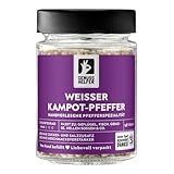 Bremer Gewürzhandel weißer Kampot Pfeffer, ganz, aromatischer Pfeffer für die Mühle für helle Soßen und Speisen, 110g im Glas