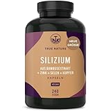 VERGLEICHSSIEGER* Silizium - 240 Kapseln (714mg) - Organisches Silicium hochdosiert 500mg pro Tag - 250mg je Kapsel aus indischem Bambusextrakt - Haar Vitamine - Zink, Selen & Kupfer - TRUE NATURE