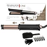 Remington Glätteisen & Lockenstab [2in1 Multistyler] ONE (Glätt-/Lockenmodus mit zuschaltbarer beheizter Außenfläche, inkl. Bürste, Klammern, Handschuh) 150-230° digitales Display, Haarglätter S6078