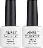 AIMEILI UV LED Gellack Gel Nagellack Base & No Wipe Top Coat Unterlack & Überlack Set Gel Polish 2×8ml