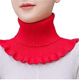 MNSYD Gestrickter Fake Collar Sweater Hoodie High Neck Mock Collar Abnehmbarer Rollkragenpullover für Damen Mädchen Kleidung Zubehör,Red