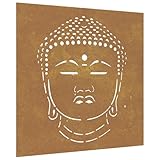 vidaXL Garten Wanddeko, Gartendeko mit Buddha-Kopf Design, Wandbild Wandschmuck Wetterfest, Wandkunst Dekoration Wanddekoration, Cortenstahl