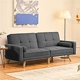 Yaheetech Klappsofa mit Schlaffunktion Schlafsofa Couch mit Verstellbarer Rückenlehne, Loungesofa Bettsofa Liegefläche 163 x 106 cm, fürs Wohnzimmer/Schlafzimmer/Gästezimmer, Dunkelgrau