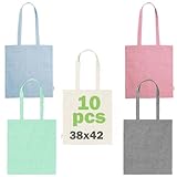 FOR ADVENTUR – 10er Set Tragetaschen aus recycelter Baumwolle (38×42 cm) – Bunte Farben, Lange Henkel, Wiederverwendbar & Robust bis 8 kg