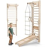 6-in-1 Holz Schwedenwand & Rutschensatz für Kinder – Vielseitiges Indoor Kletterdreieck Set für Kinder mit Leiter, Rutsche, Monkey Bars – Perfekt für Kinder ab 2 bis 12 Jahre