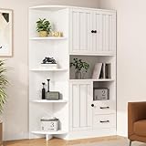 PCXWTLN Eckvitrine, Wohnzimmervitrine mit 3 Schränken + 2 Schubladen,Wohnzimmer-Bücherregale, Hochschränke und highboard mit insgesamt 14 Lagerbereichen,Bücherregale, Sideboard,Weiß 104 * 35 * 155cm