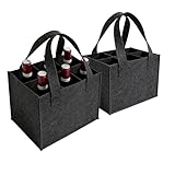 WZHHDM Flaschentasche 6 Flaschen, 2 Stück Flaschen Tasche, Getränketasche Flaschenkorb 6 Flaschen 24 * 18 * 16cm Wiederverwendbare Flaschentasche Filz für Reise Picknick