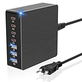 USB C Ladegerät Mehrfach, 100W GaN 7-Port Schnellladegerät PD3.0 Mehrfach Ladegerät, Ladestecker USB-C Ladestation, USBC Hub für iPhone iPad Android Samsung Huawei Tablet Kindle Google Handys