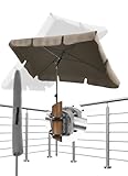 Menz Sonnenschirm Balkon - 3-IN-1 Sonnenschutz Balkon SET in Taupe - UPF 50+ Sonnenschirm rechteckig 200x125cm + Sonnenschirmhalter Balkongeländer + Sonnenschirm-Schutzhülle