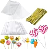 300 Stück Cake Pop Sticks und Wrappers Kit, Cake Pop Tüten, Lutscherstäbchen für Cake Pops und metallische Twist-Bänder, perfekt für die Herstellung von Lutschern, Süßigkeiten, Pralinen und Keksen