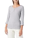 TOM TAILOR Damen Henley Longsleeve mit Streifen aus Bio-Baumwolle, 26053 - Offwhite Navy Small Stripe, L