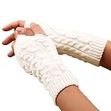 LCHULLE 1 Paar fingerlose Handschuhe, warme Armhandschuhe, Winter, Strick, Häkelhandschuhe, Geschenk für Frauen und Mädchen,Weiss