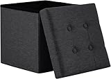 Zedelmaier Sitzhocker mit Stauraum, Fußbank Truhen Aufbewahrungsbox faltbar belastbar bis 300 kg, Leinen, 38 x 38 x 38 cm (Dunkles Schwarz)