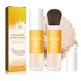 EONFAVE Mineral Sonnenschutz Puder, 2 Stück SPF 50 Sunscreen Setting Powder, Oil Control Loose Powder mit Brush, Wasserfest Lang Anhaltend, Leicht Und Atmungsaktiv Face Powder