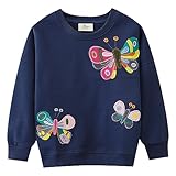 CM-Kid Sweatshirts Mädchen Langarm Shirt Kinder Pullover Baumwolle Warm 3 4 Jahre Schmetterling Dunkelblau Gr.104