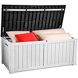 YITAHOME 460 Liter Groß Gartenbox Wasserdicht, Abschließbarem Outdoor Kissenbox, Garten Auflagenbox Wetterfest Garten Aufbewahrungsbox für Gartengeräten Poolzubehör, Schwarz & Weiß
