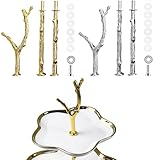 BetterJonny 2 Set Etageren Stangen, Etagere Bausatz Metallstangen Etagerenhalter Mittellochausstech 2 bis 3 Etage für Hochzeitstorte Tortenhalter Torten Etagere Tortenständer Gold Silber Astgabel