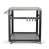 Grillwagen Edelstahl Platte 73 x 50 cm Ohne Grill - Servierwagen Garten Outdoor Wetterfest - Beistelltisch mit Rollen Grillen - Grilltisch Höhe 84 cm - BBQ Beistellwagen XXL Schwarz