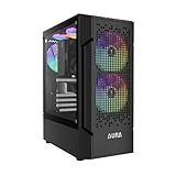 GAMDIAS PC Gaming Gehäuse, ATX Mid Tower Computer Case, Verlaufsmuster Mesh Front Panel, Vorinstallierte 3 x 120mm FRGB-Lüfter, Werkzeugloses Seitenteil aus gehärtetem Glas, Schwarz