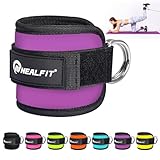 NEALFIT Fußschlaufe Kabelzug, Kickbacks Fußschlaufe, Verstellbarer Fußmanschetten Kabelzug mit Doppelten D-Ringen und Neoprenstütze(Violett-Einzeln)