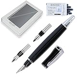 Online 36829 Kalligraphie-Set Tango, schwarzer Design Metall-Füllhalter, Kalligrafie-Federn in 3 Strichstärken 1,1-mm, 1,5-mm, 1,9-mm, inkl. Calligraphy-Tintenpatronen, Geschenk-Set mit Etui