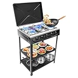 Camping Gaskocher, Campingkocher 5-Flammig, Einzeln 2,5KW, Tragbarer Campingkocher Set, Unabhängige Steuerung, Freistehender Gasherd Camping für Outdoor und Innenraum