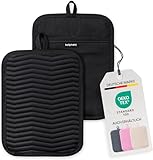 Bellphany 2er Set rutschfeste Silikon Topflappen - Topfhalter zum Kochen & Backen, hitzebeständig bis 250°C, Schwarz