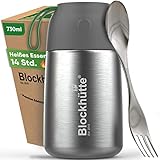 Blockhütte Edelstahl Thermobehälter für Essen I 730 ml I mit Löffel, Thermo Lunchbox für Kinder, Erwachsene, Suppen, Babybrei Warmhaltebox, To-Go Suppenbehälter, Thermobox Mittagessen