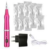 MTSM Kabellos Permanent Make-up Maschine Stift Rotary Machine Tätowierungsstift Augenbrauen Microblading Pen Set 10 Stück Tattoo Nadeln für Microblading Shading Augenbraue Eyeliner Lippen A657 (Rose)