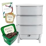 Wurmbox Komposter mit 3 Etagen | Wurmkomposter Starterset inkl. 500 Kompostwürmer