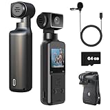 ydi 4K Körperkamera Bodycam Video & Audio Taschen Mini Vlog Cam 270° Drehbarer Kamera mit Externes Mikrofon, 64GB Karte, Pocket Kamera für Sport im Freien, Fahrrad, Reisen, Polizei, Zivilisten