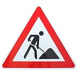 ORIGINAL Verkehrsschild ACHTUNG BAUSTELLE Nr. 123 Verkehrszeichen 900 mm Schilder RAL Baustellenmann Warnschild Verkehrsschilder Schaufelmannschild Schild Rot, Weiss, Schhwarz
